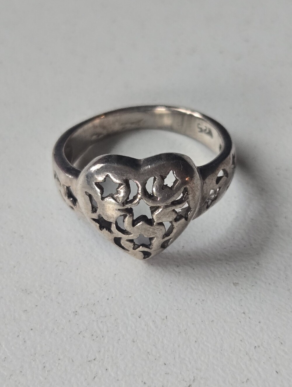 Sterling Moon & Stars Puffed Heart Ring